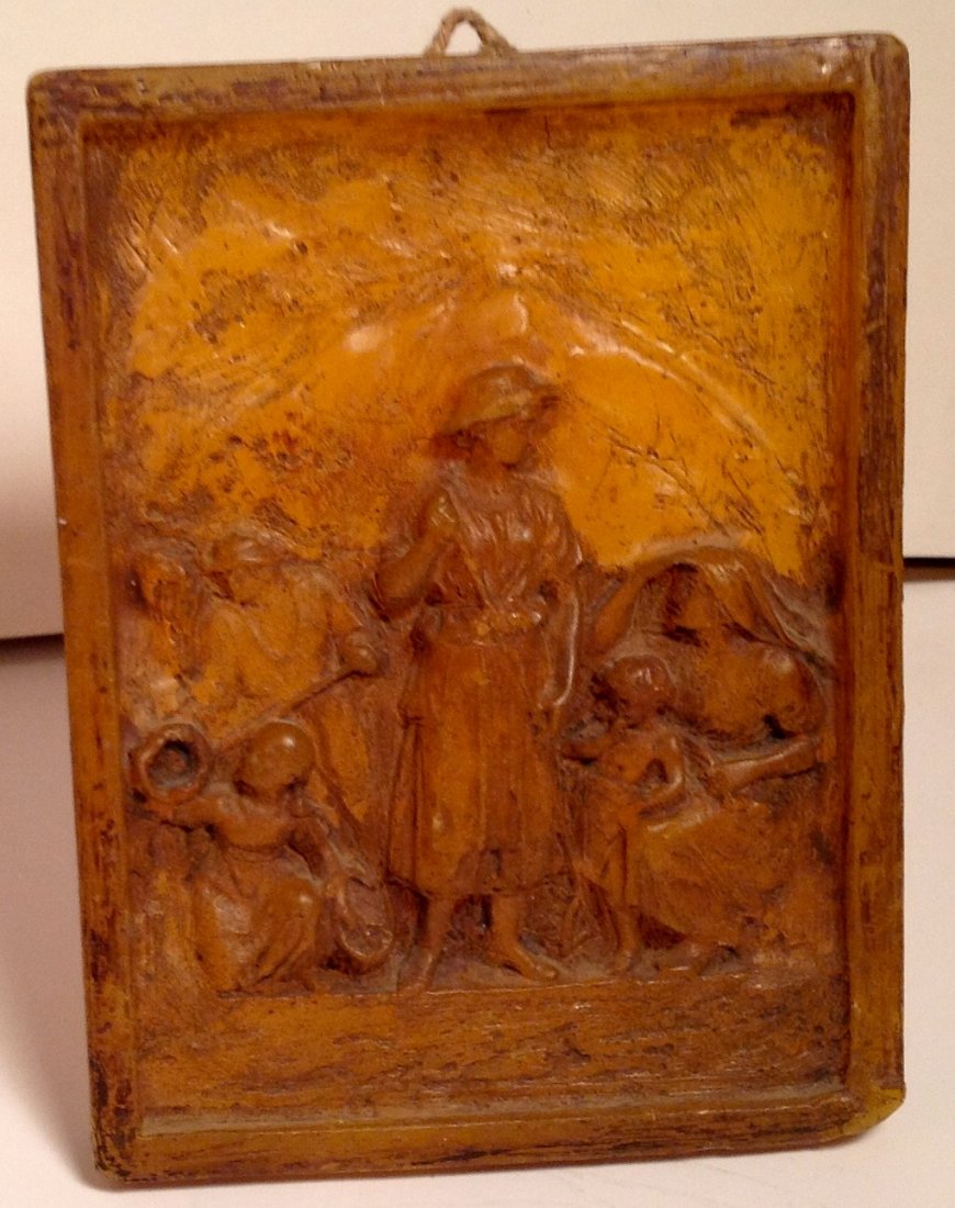 Estate primitive German beeswax relief scenic plaque (1 of 4)