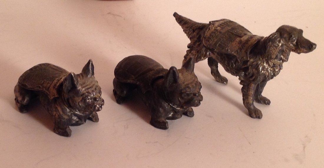 Estate antique Boston terrier setter metal figurines: Estate items. Marked. Assorted. . Seems to be Heavy lead cast metal. Unsure.