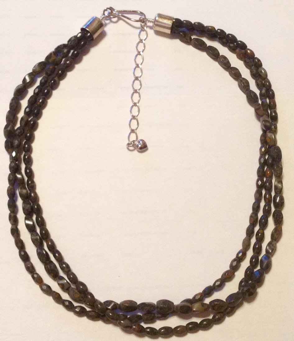 Native American Jay King Sterling gemstone necklace S.: Estate items. Marked. DTR , desert rose trading china, 3 strand gemstone . 35.9 grams.