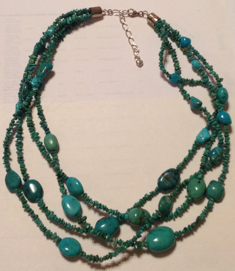 Native American Jay King Sterling turquoise necklace S.: Estate items. Marked. DTR , desert rose trading china, turquoise nuggets. 90 grams.