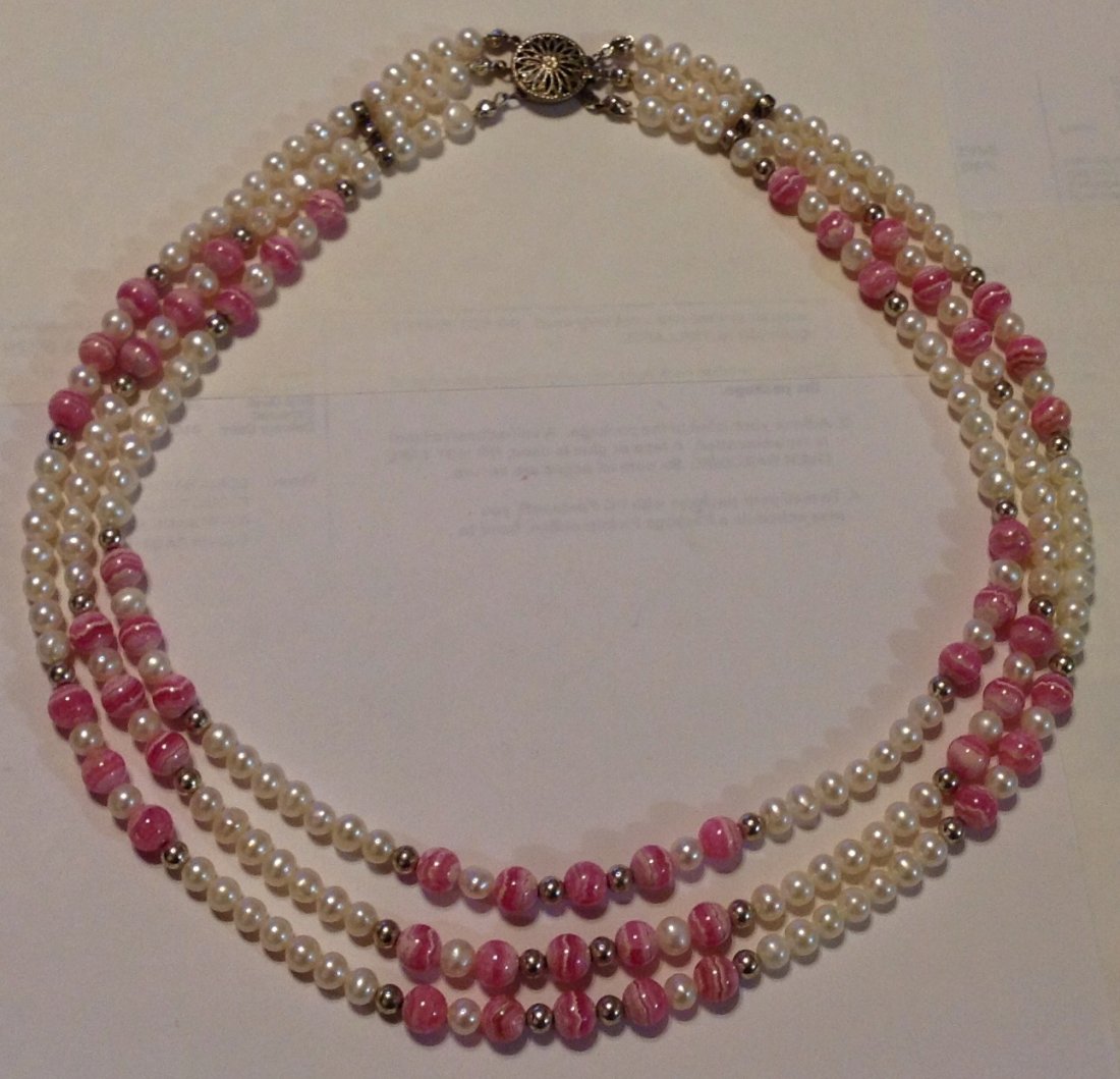 Estate vintage sterling shell & pearl beads necklace. (1 of 5)