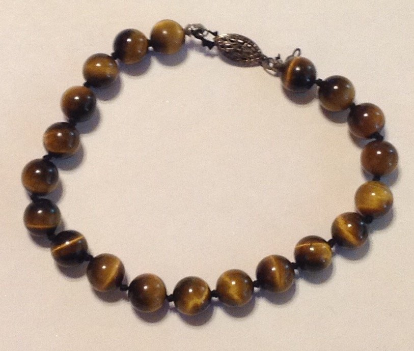 Estate vintage Sterling silver tiger eye beads bracelet (1 of 4)