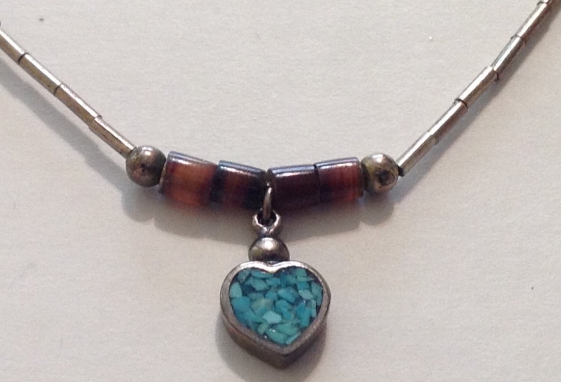 Native American sterling crushed turquoise necklace (1 of 4)
