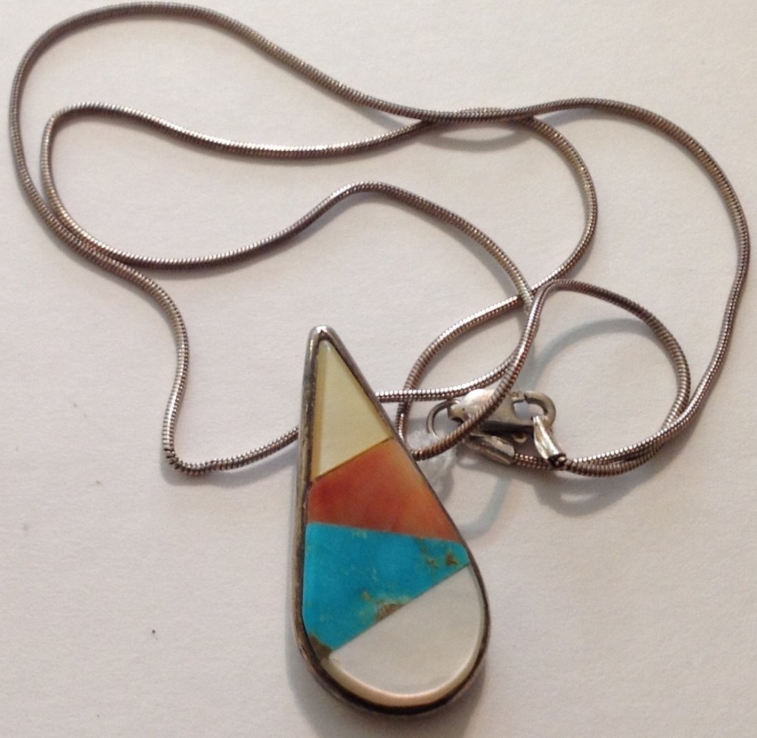 Native American Sterling inlaid pendant necklace (1 of 4)