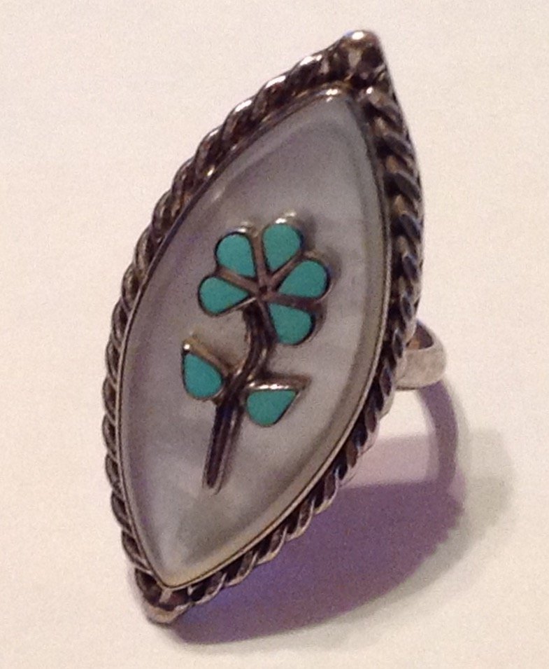 Native American Large Sterling petit point inlaid ring (1 of 5)