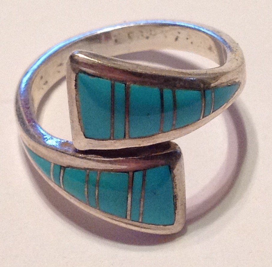 Native American Sterling turquoise channel inlay ring (1 of 4)