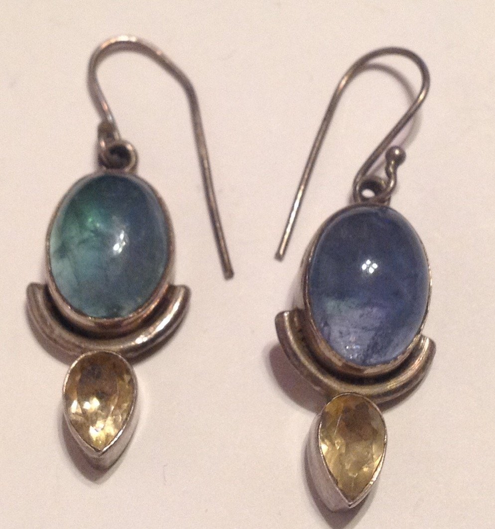 Estate vintage Sterling 925 Moonstone citrine earrings (1 of 3)