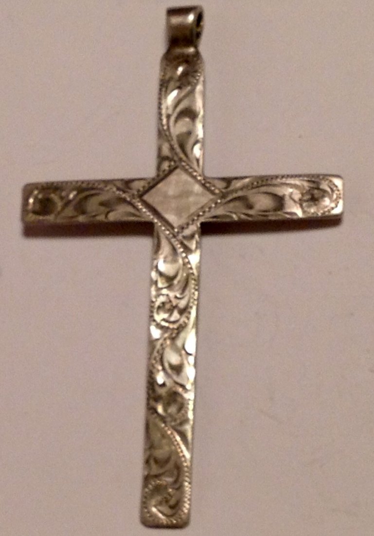 Estate antique Sterling huge engraved crucifix pendant (1 of 6)