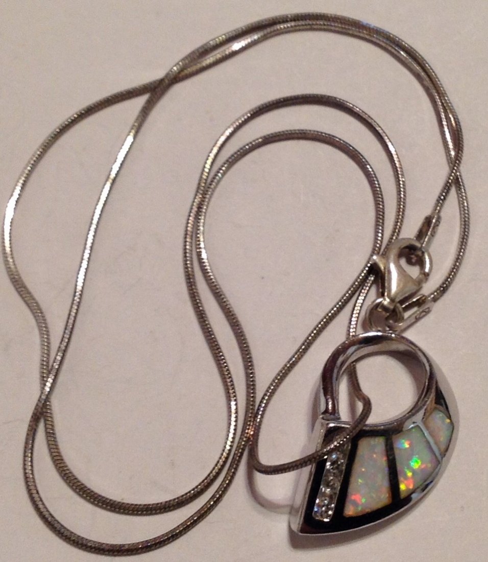 Estate Sterling silver fire opal pendant necklace (1 of 5)