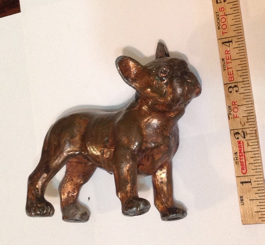 Antique estate copper metal French bulldog figurine (1 of 4)
