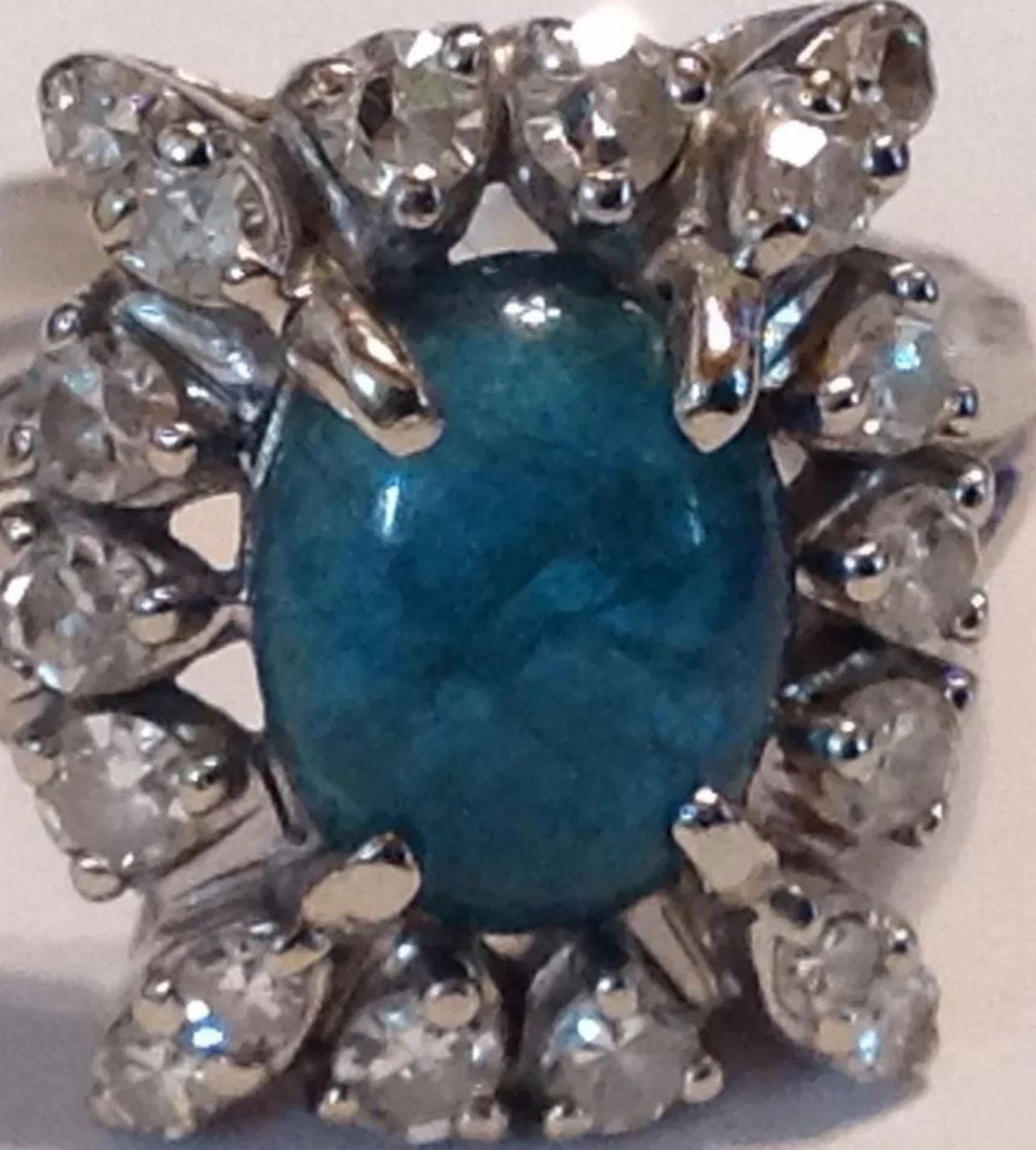 Estate antique 14k white gold emerald diamonds ring (1 of 5)