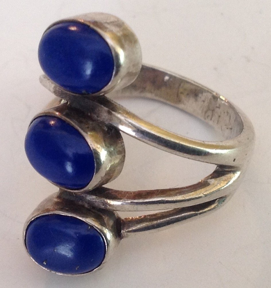 Estate vintage native Sterling lapis large ring (1 of 3)