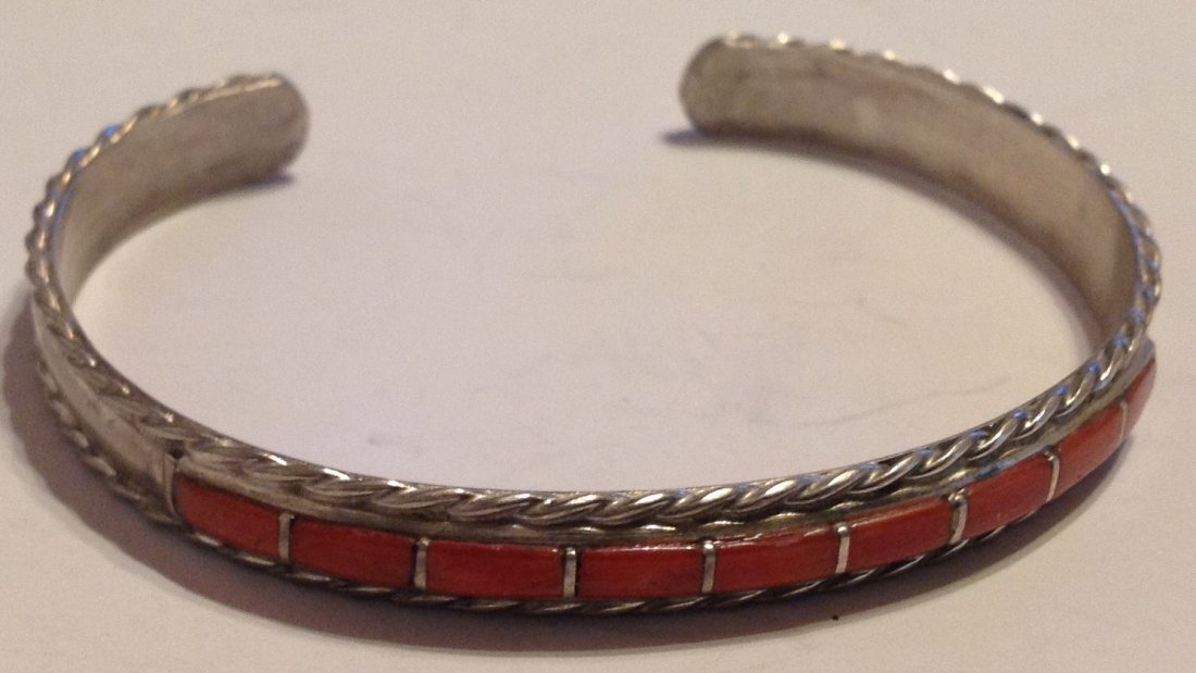 Estate old native Sterling silver coral bracelet (1 of 4)