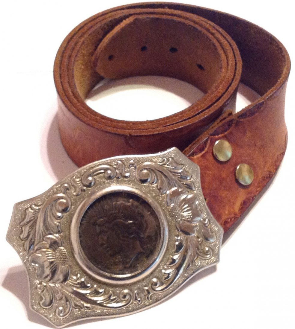 Vintage Western cowboy silver dollar leather belt (1 of 5)