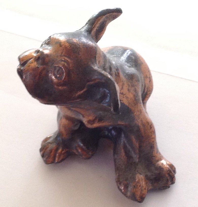 Estate antique copper french bulldog metal figurine: Estate items. Marked. none. french bulldog or Boston terrier Copper figure.
