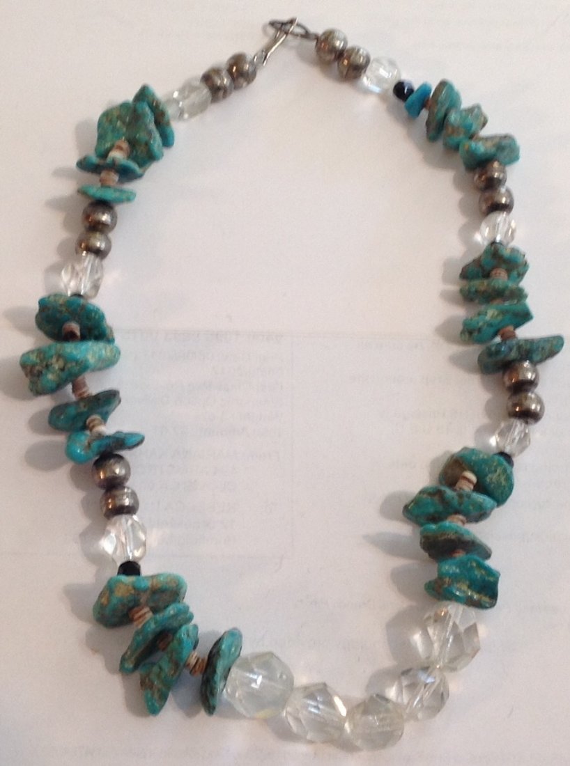 Estate  old pawn large turquoise Sterling bead necklace (1 of 5)