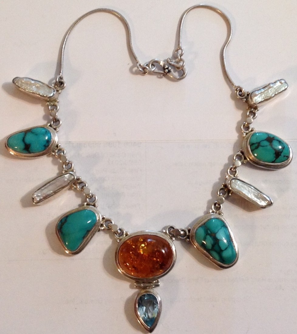 Estate native Sterling huge Amber turquoise necklace (1 of 6)