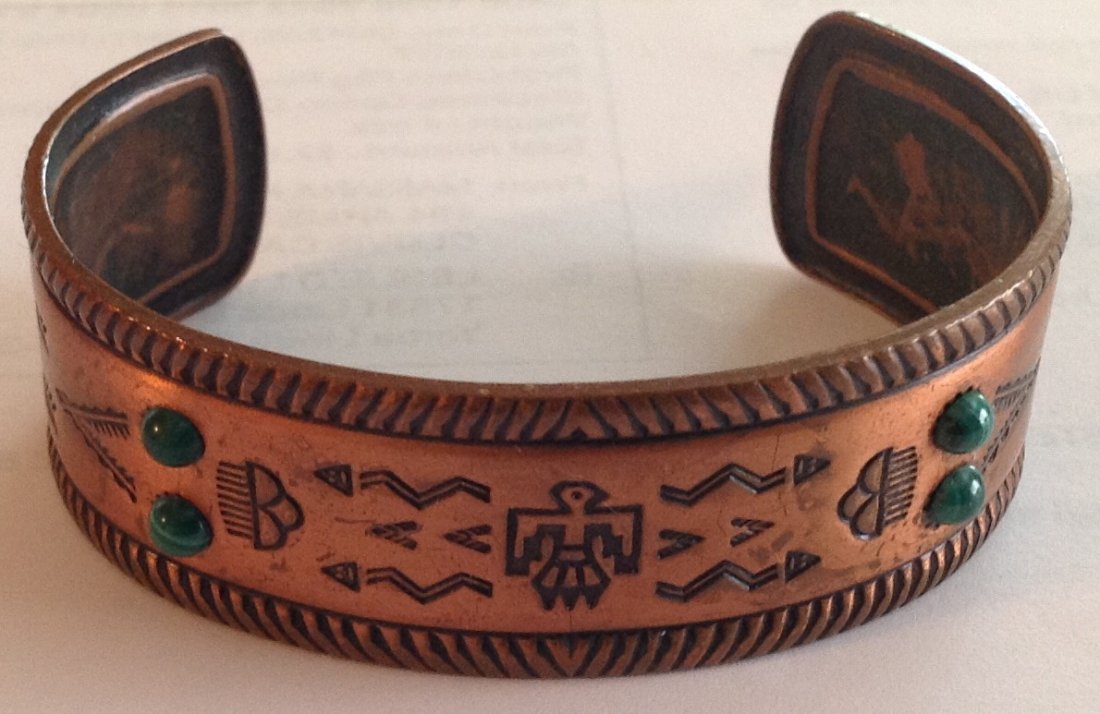 Estate old native malachite copper cuff bracelet (1 of 3)