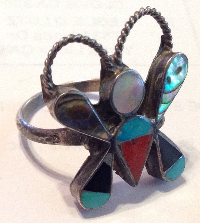 Estate native Zuni Sterling multi stone inlay ring (1 of 3)