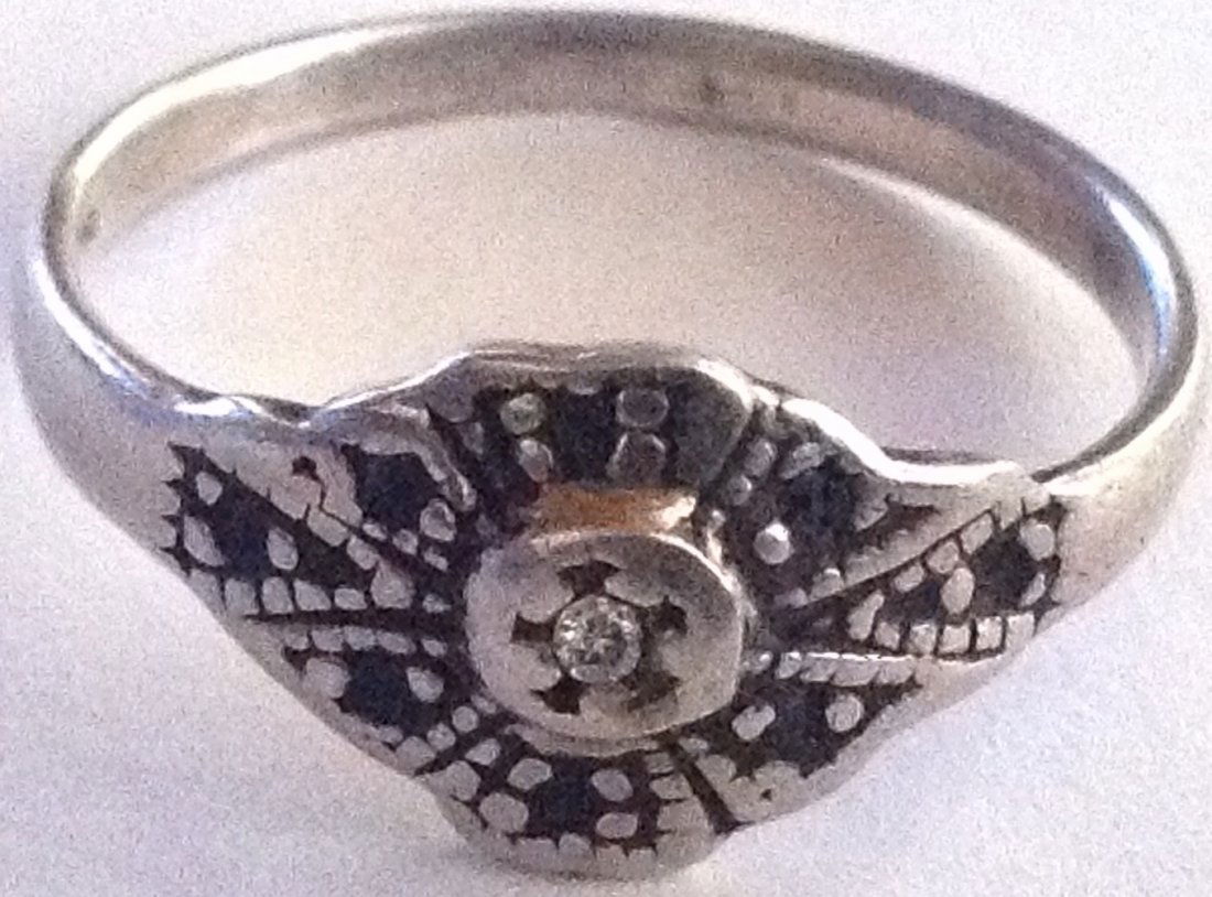 Estate antique Sterling silver diamond ornate ring (1 of 4)