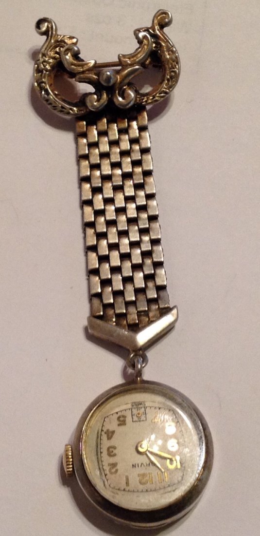 Estate antique Victorian sterling mesh watch fob pin (1 of 4)