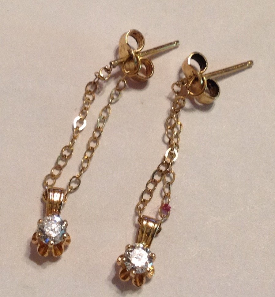 Estate vintage 14k gold Dangle chain earrings (1 of 4)