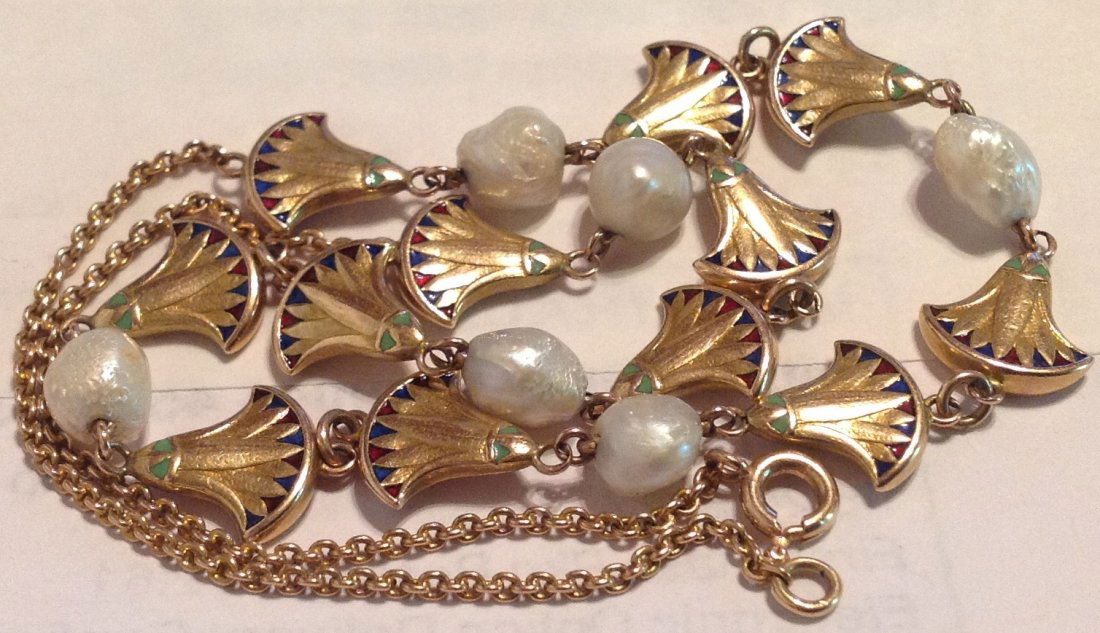 Estate vintage 14k gold Enamel Egyptian revival choker (1 of 5)