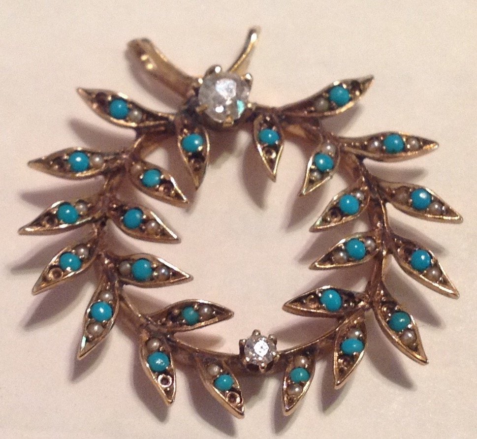 Estate victorian 14k gold Mine cut diamond pendant (1 of 3)