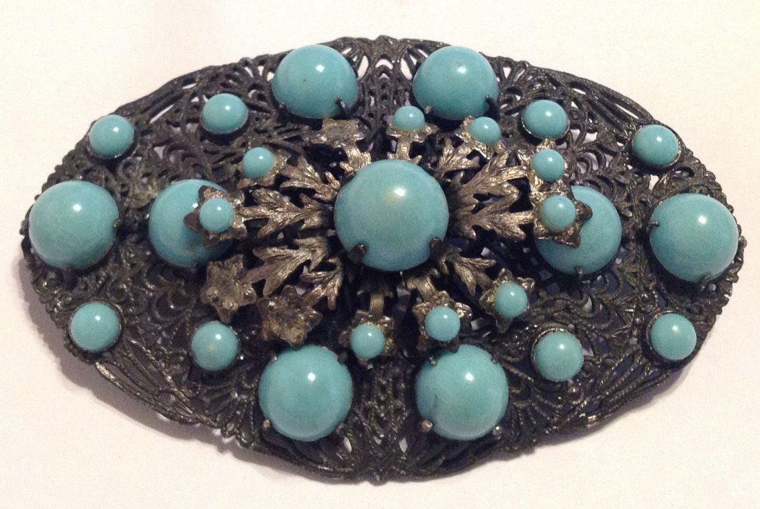 Estate vintage high end faux turquoise large brooch (1 of 3)