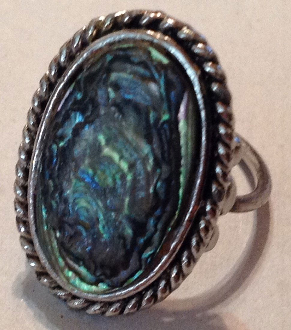 Estate old pawn silver Huge natural abalone ring  (R) (1 of 3)