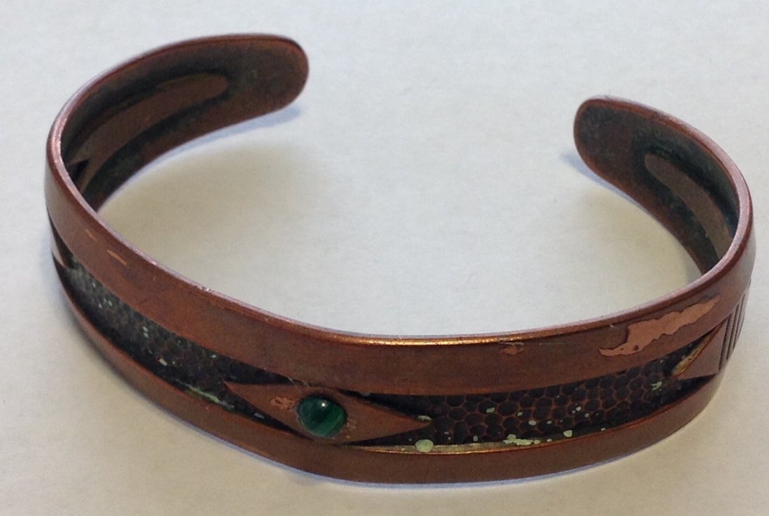Estate old copper stamped native cuff bracelet  (R) (1 of 3)