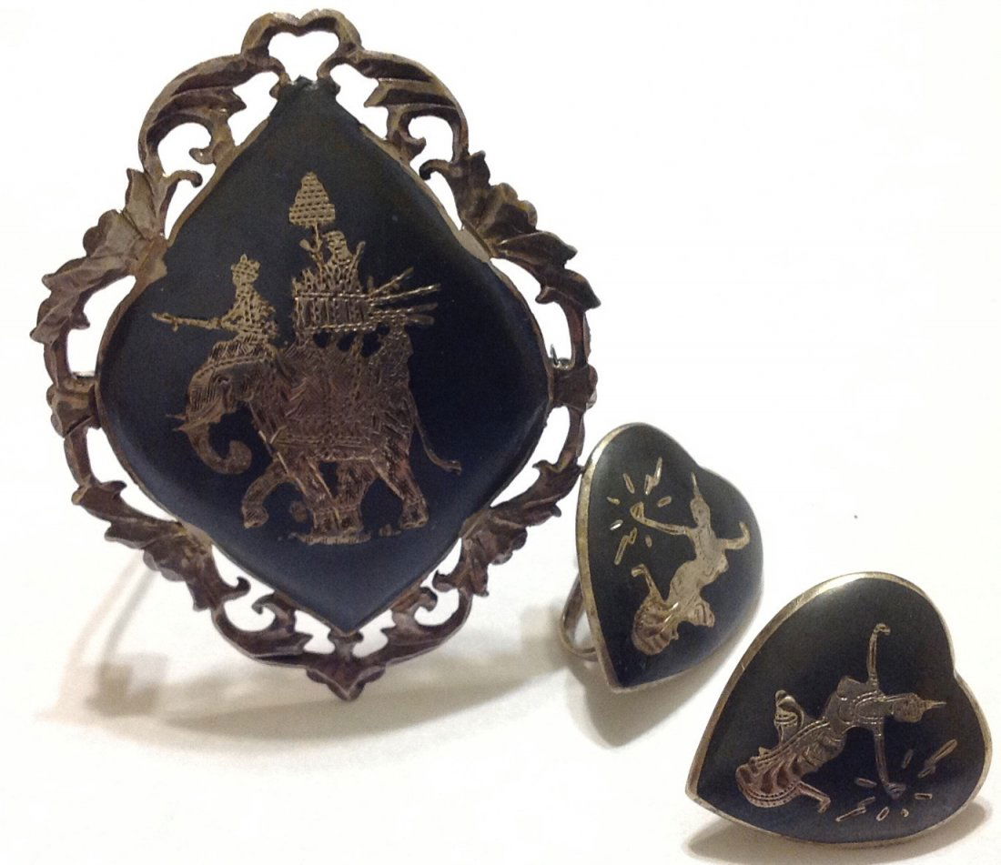 Estate vintage sterling silver Siam brooch earrings lot (1 of 3)