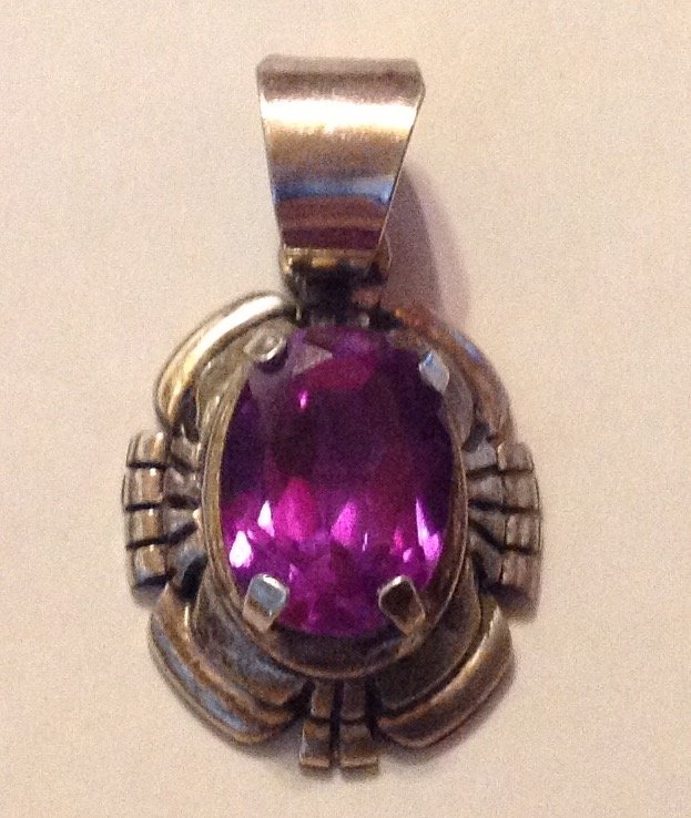 Estate native sterling large faceted amethyst pendant (1 of 3)