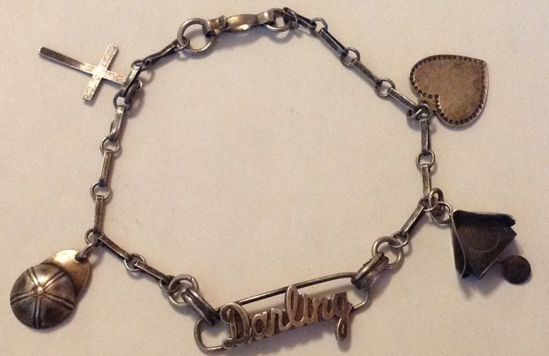Estate antique sterling link charm bracelet (1 of 3)