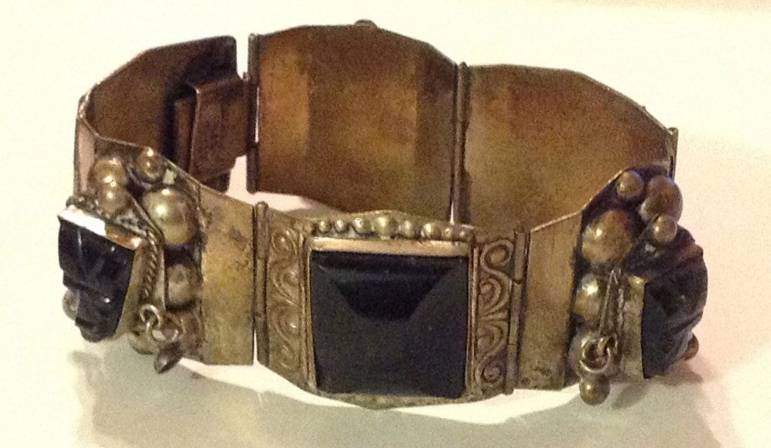 estate old Mexico silver onyx panel bracelet (1 of 3)