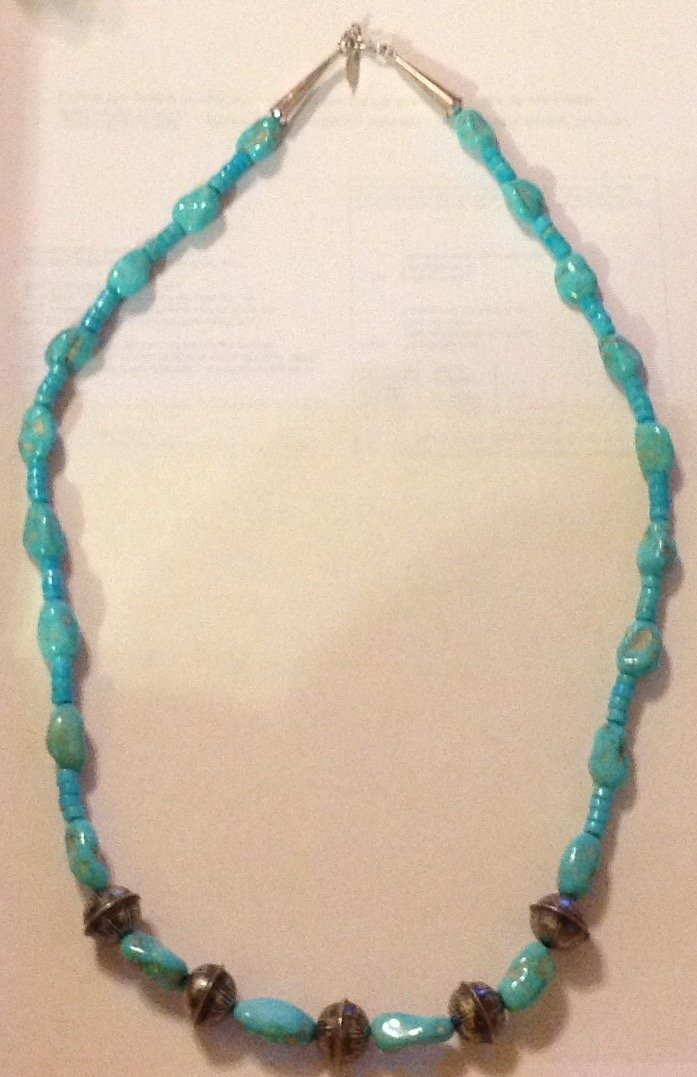 Navajo Running Bear sterling turquoise bead necklace (1 of 4)