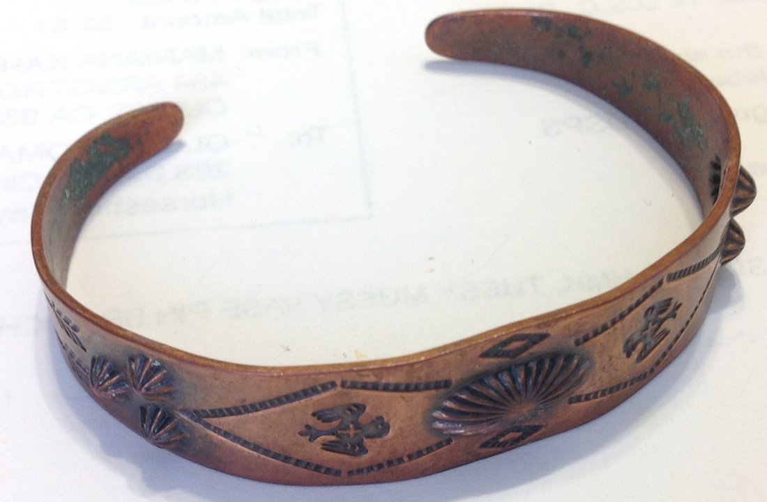 Estate native old pawn stamped copper bracelet (1 of 3)