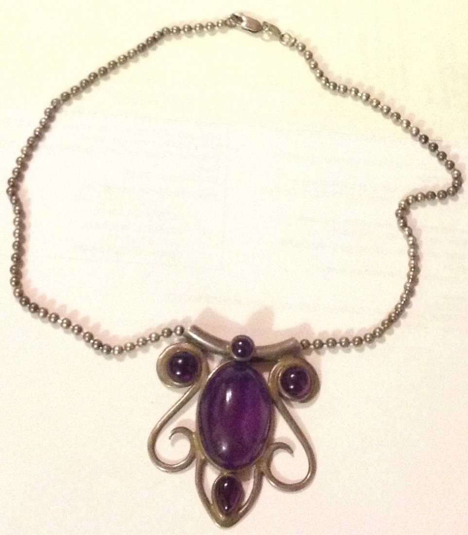 Estate Old sterling silver amethyst huge pendant (1 of 3)