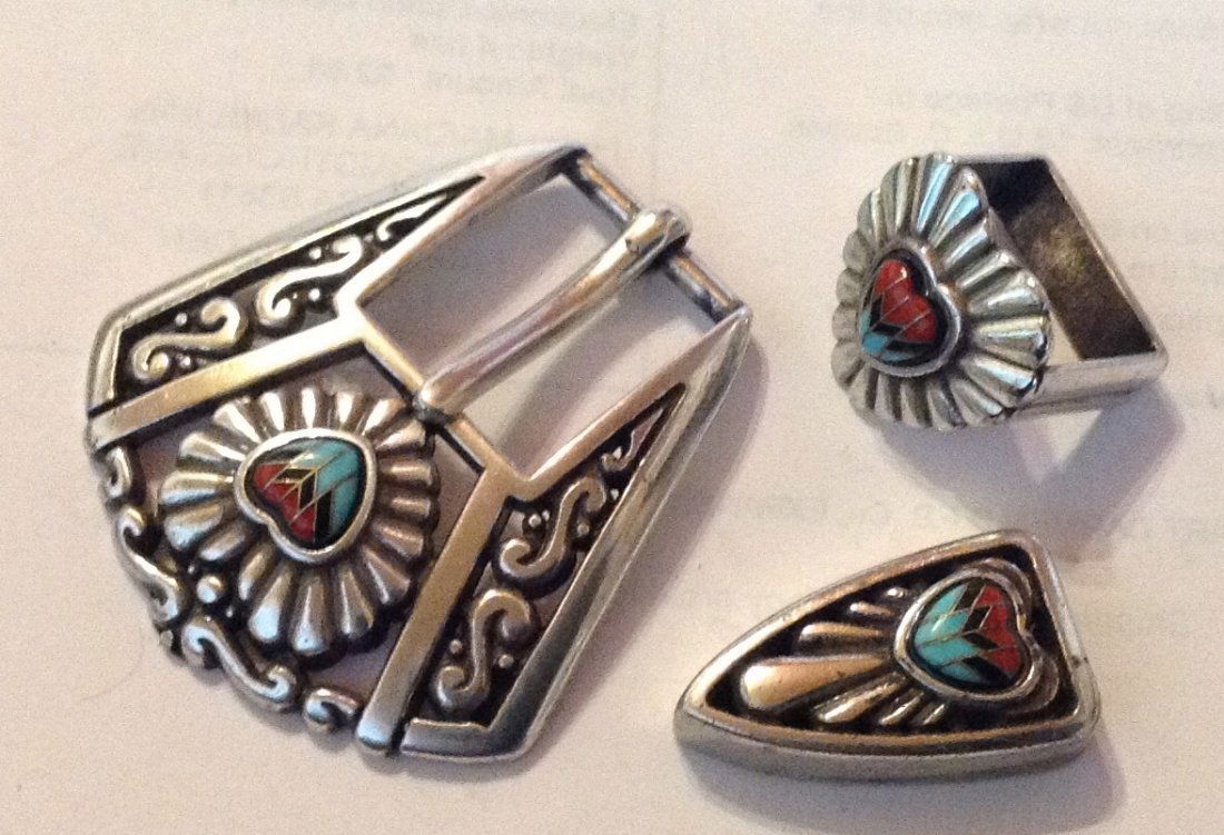 Estate Zuni rhodium plated sterling ranger buckle set (1 of 3)