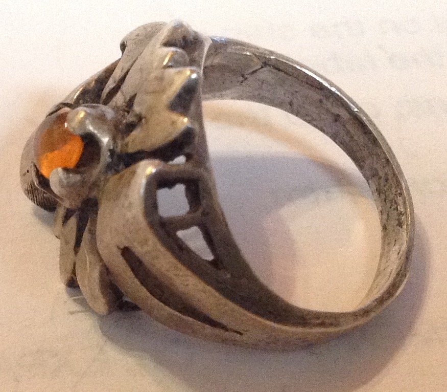 Estate antique handmade sterling silver Amber ring: Estate items. Marked. None. Size. 6 . Tested. sterling Silver. W. 7.2 grams.