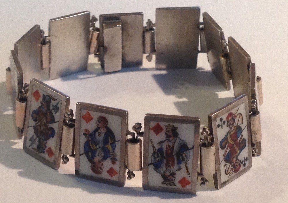 Estate antique sterling Enamel playing cards bracelet (1 of 5)