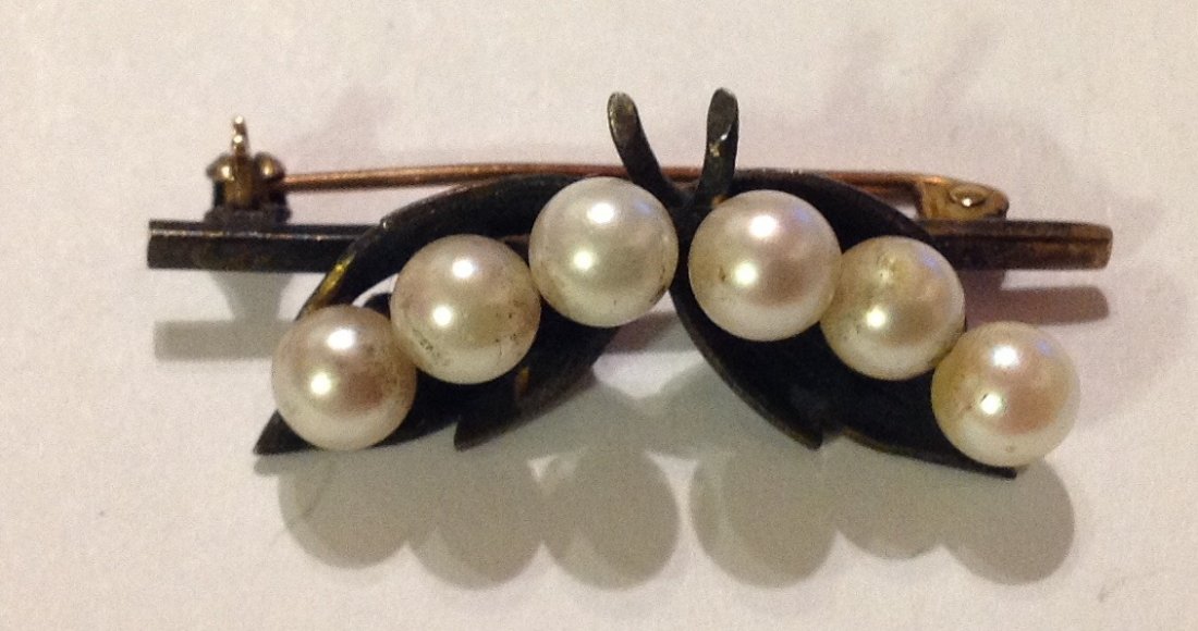 Estate antique sterling pearl pin brooch (R) (1 of 3)