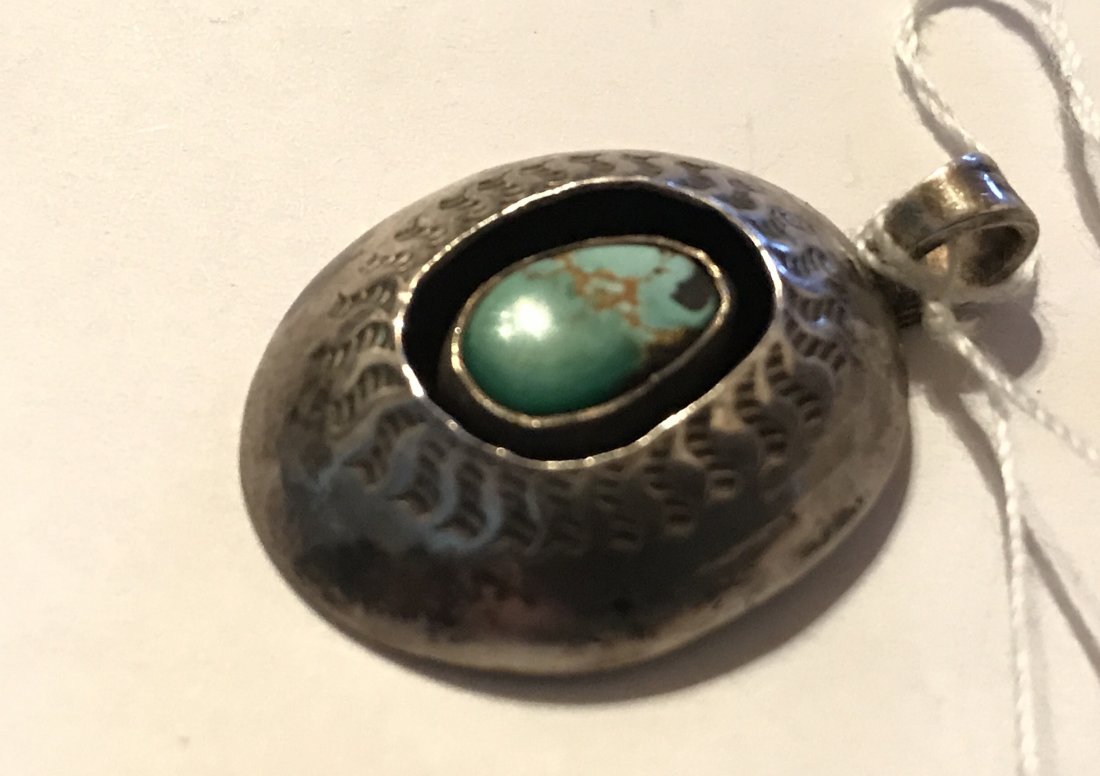 Early pawn Fred M Apache Sterling turquoise pendant (1 of 4)