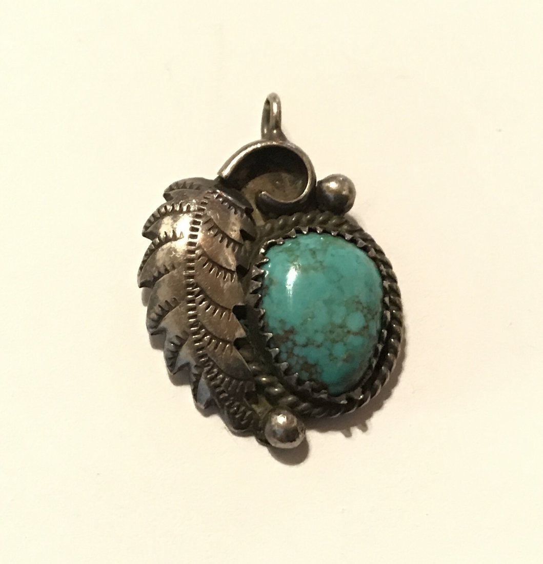 Estate old pawn Sterling silver turquoise pendant (1 of 3)