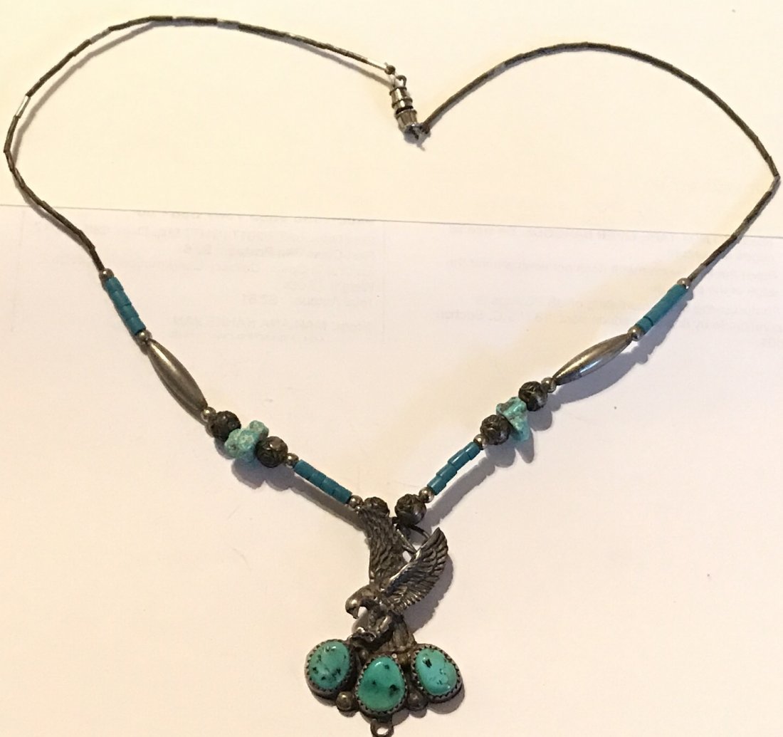 Estate Old native Sterling turquoise pendant necklace (1 of 4)