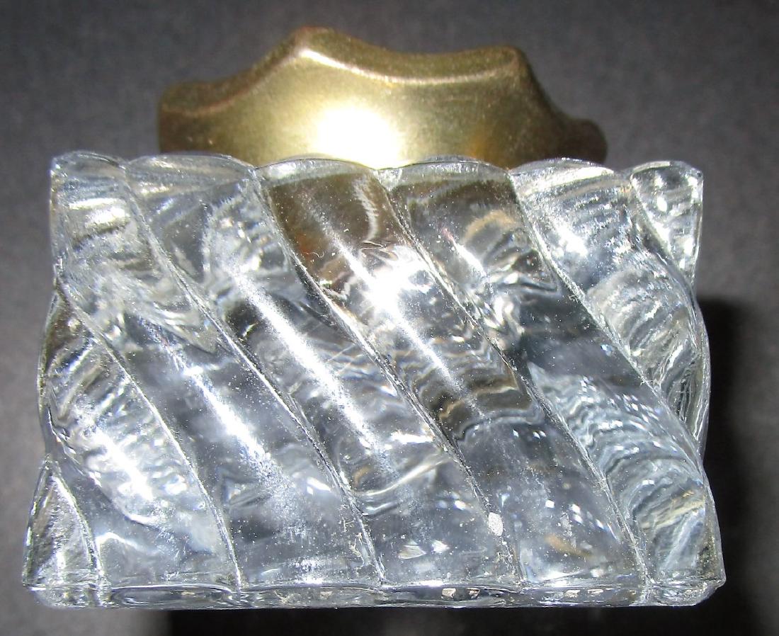 Sm Crystal Inkwell w/bronze lid: Sm. Crystal inkwell with owl design on bronze lid 2"
