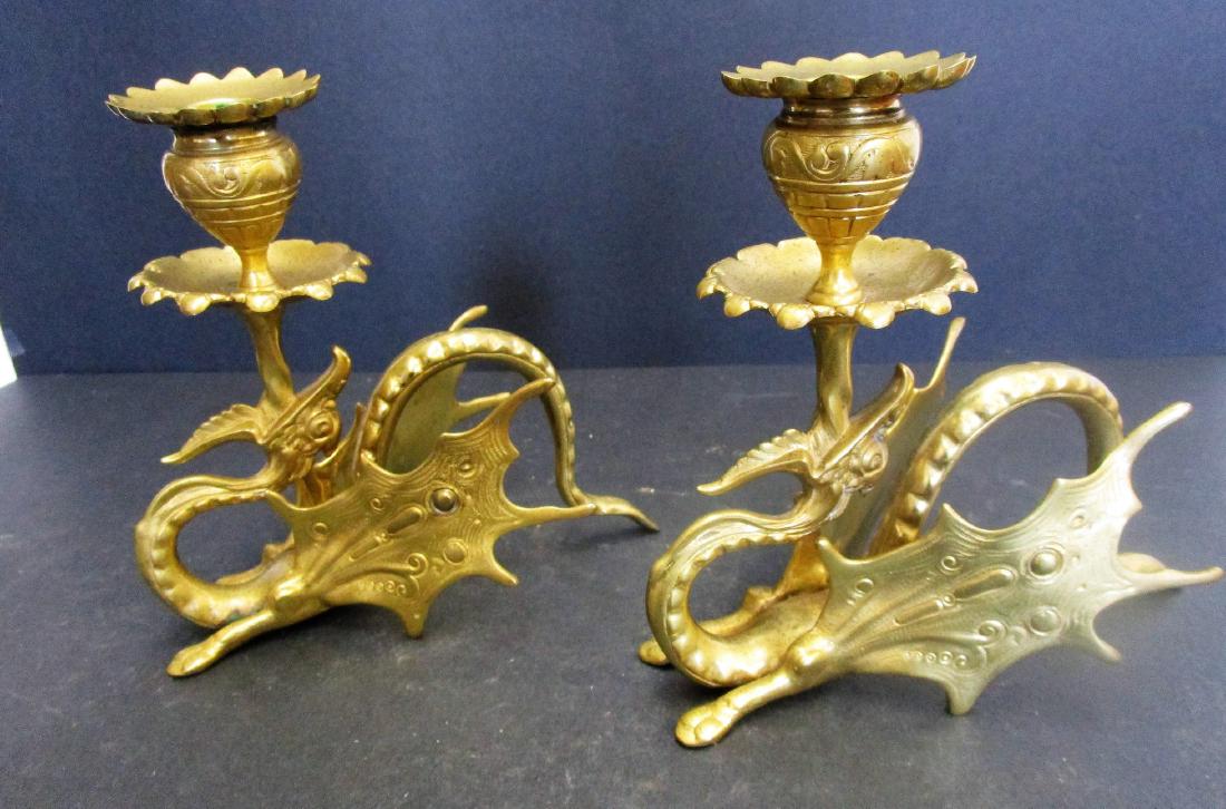Vict. Gilt ronze Candle Sticks -dragon design (1 of 3)