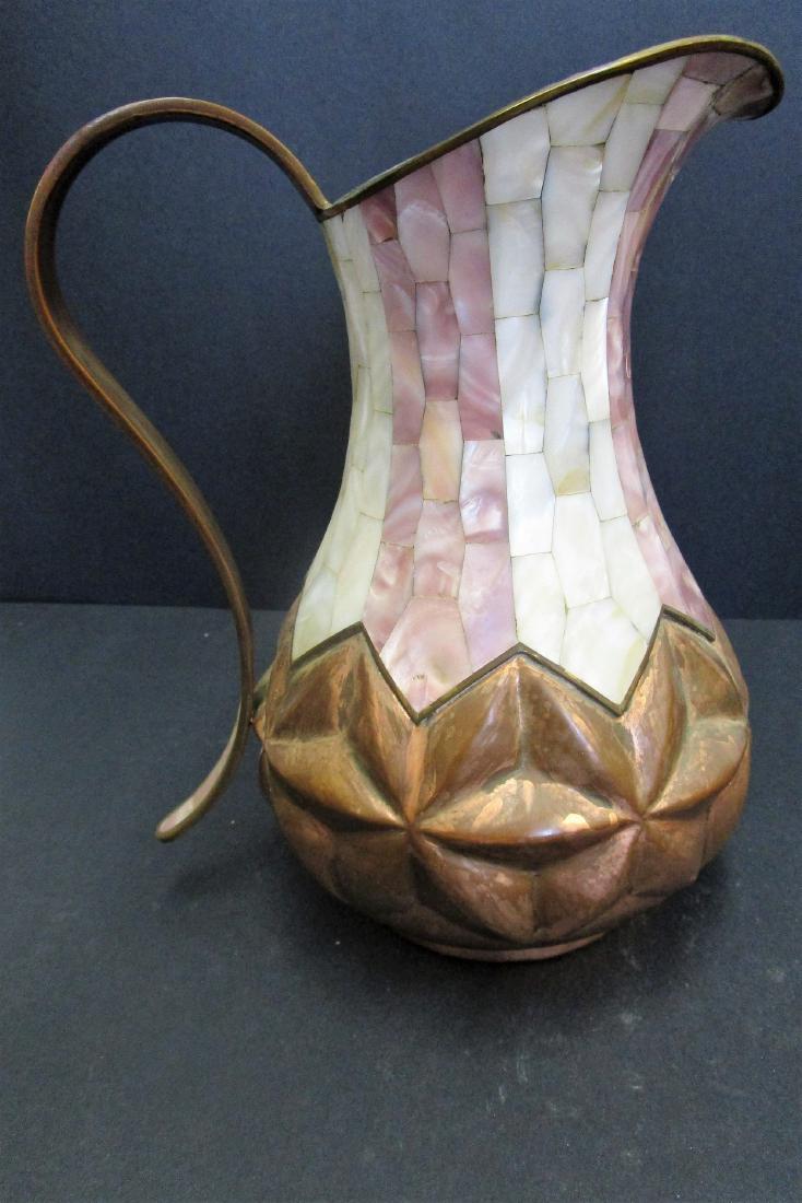 Mother of Pearl  - hammered copper Mexican Pitcher (1 of 2)