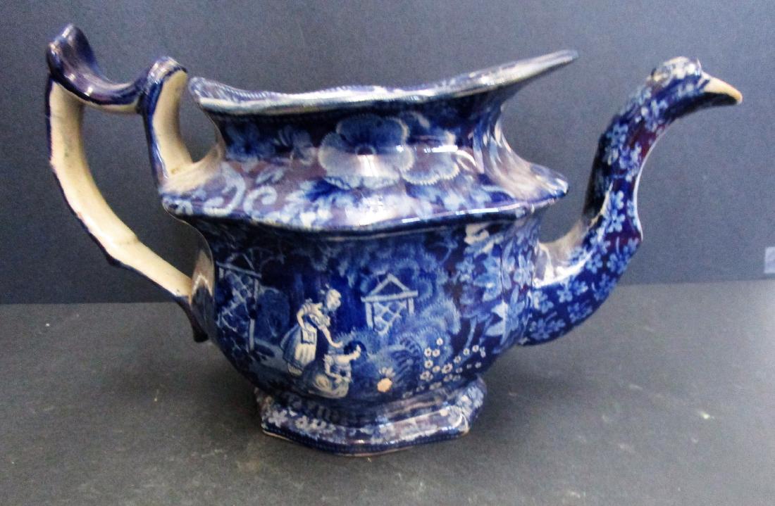 Early Flow Blue Tea Pot - As is (1 of 3)