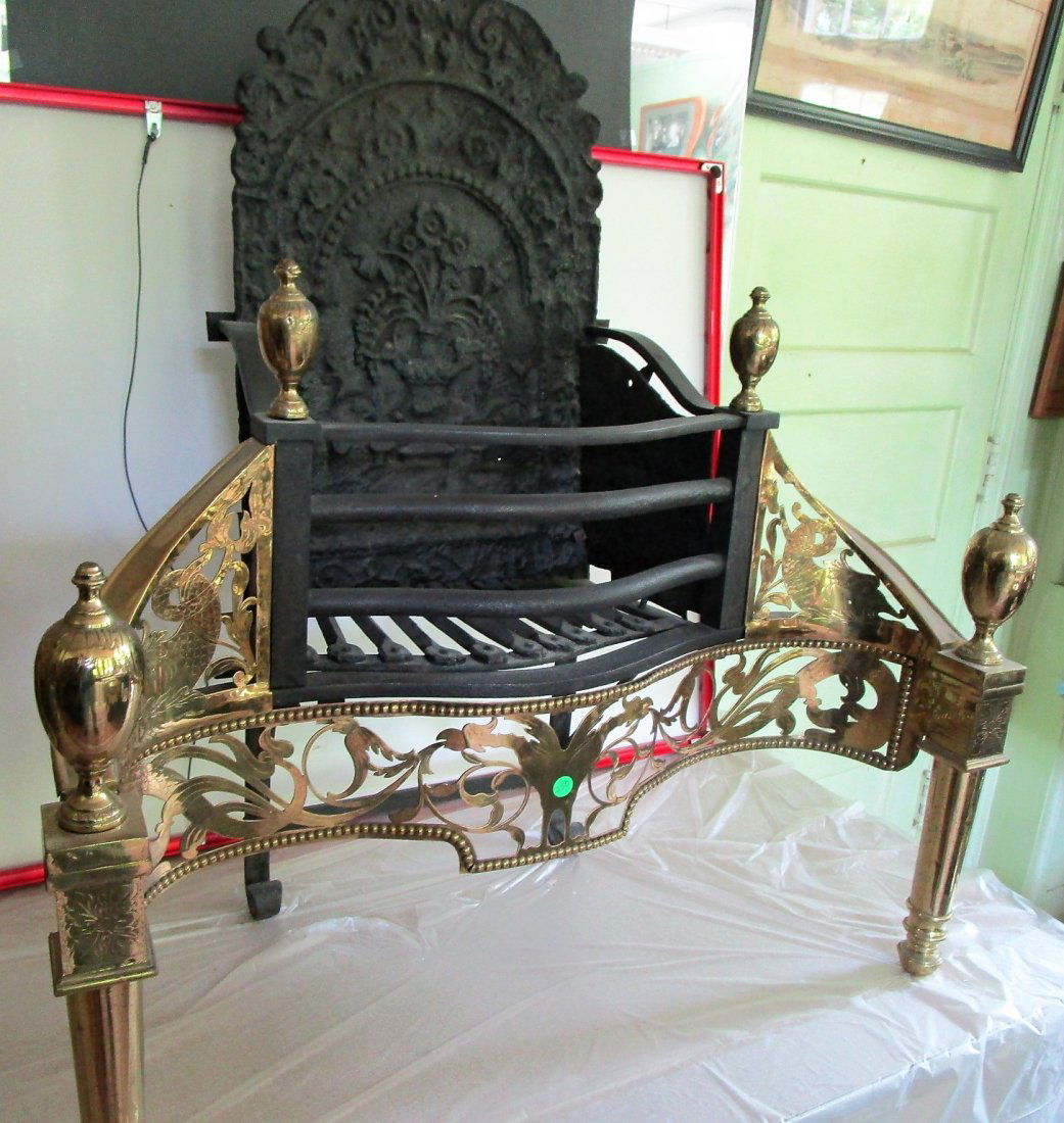 Early Iron and Brass Fireplace Insert with fireback (1 of 5)